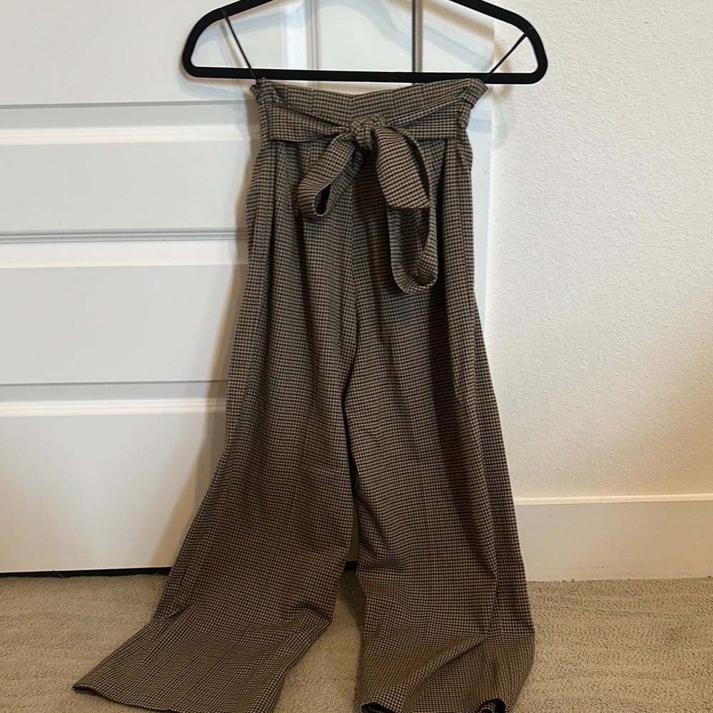 Zara Brown Straight Leg Pants with Tie Waist